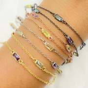 Multi Color Cubic Zirconia Rectangular Shape Connected Chain